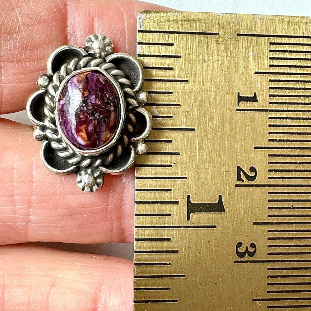 Navajo Flower Ring Purple Spiny Oyster Sz 8 Sterling Silver Native Signed Morgan